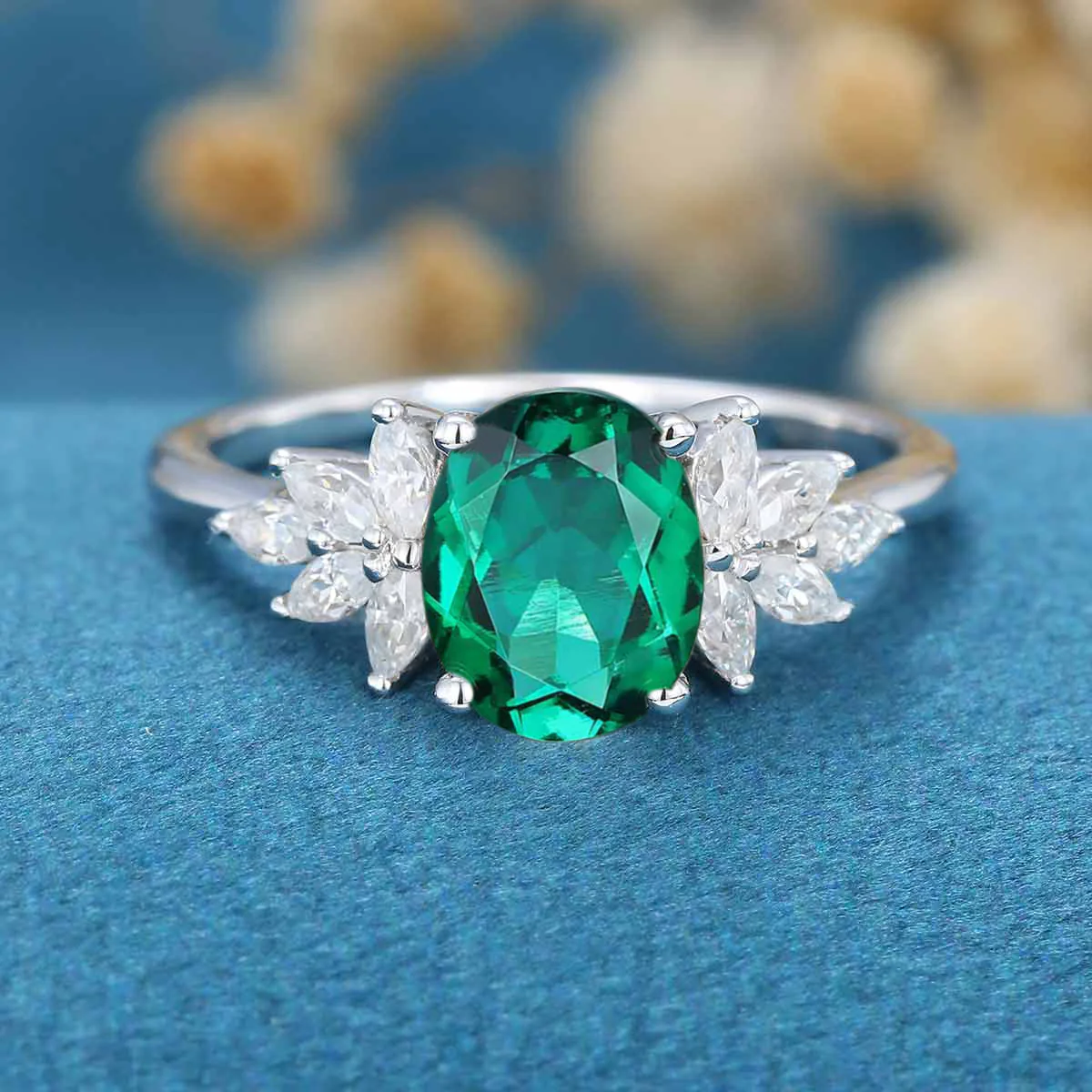 1.5Carat Oval cut Emerald Cluster Engagement ring - Image 10