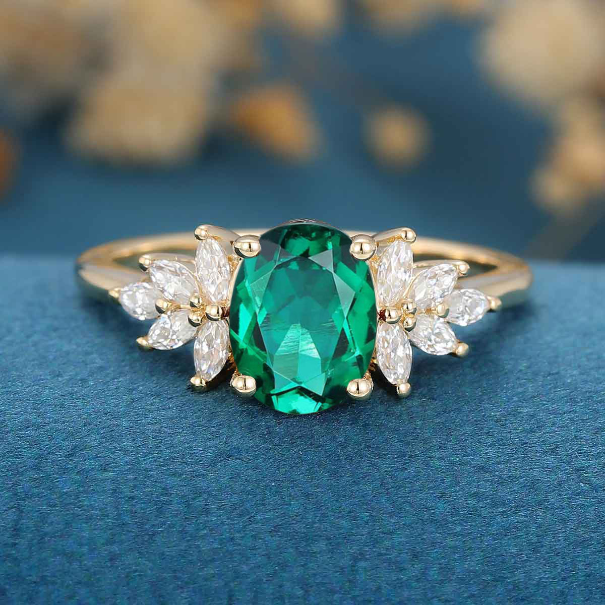1.5Carat Oval cut Emerald Cluster Engagement ring - Image 11