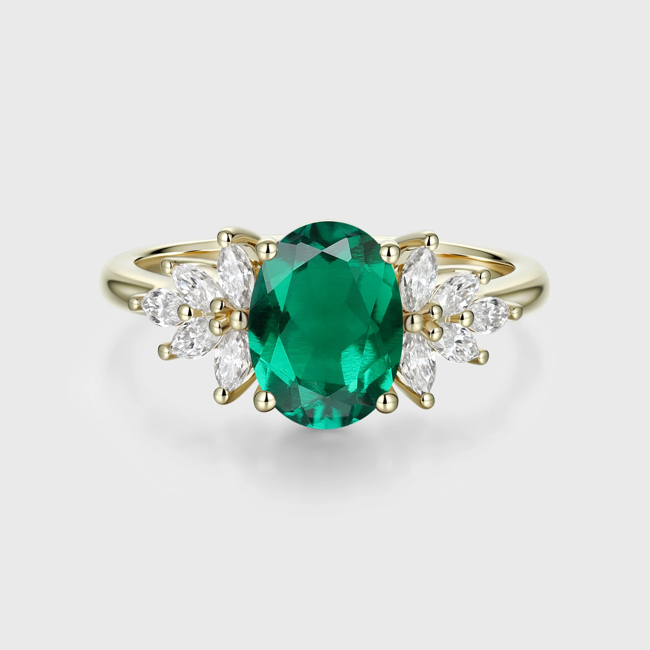 1.5Carat Oval cut Emerald Cluster Engagement ring - Image 3