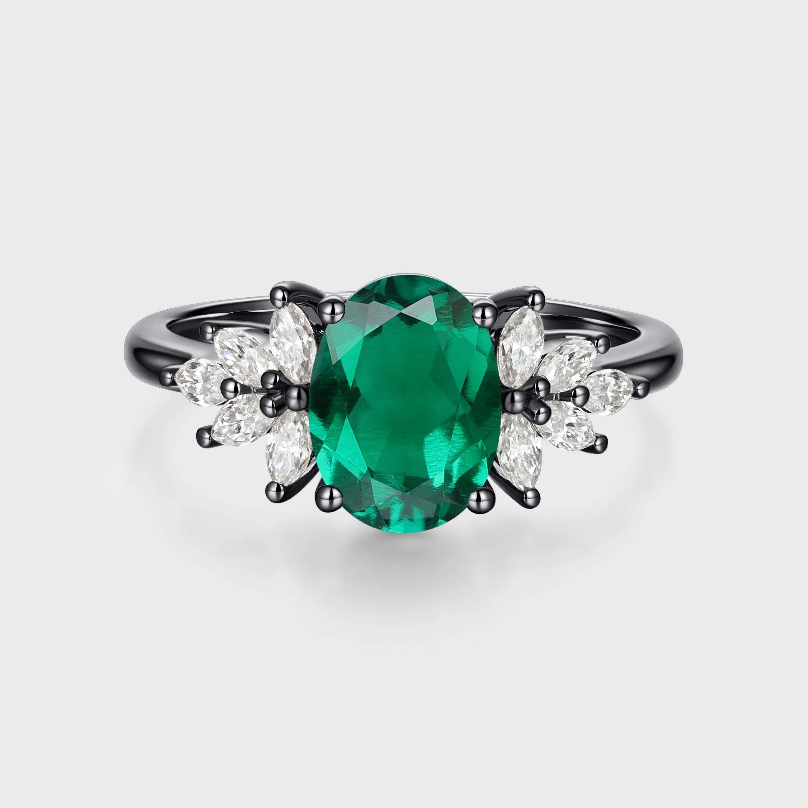 1.5Carat Oval cut Emerald Cluster Engagement ring - Image 5