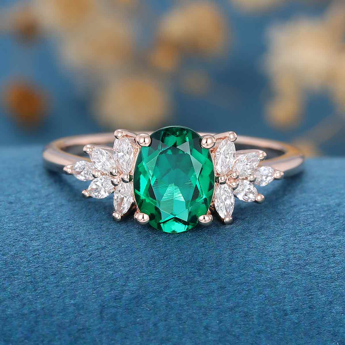 1.5Carat Oval cut Emerald Cluster Engagement ring - Image 6