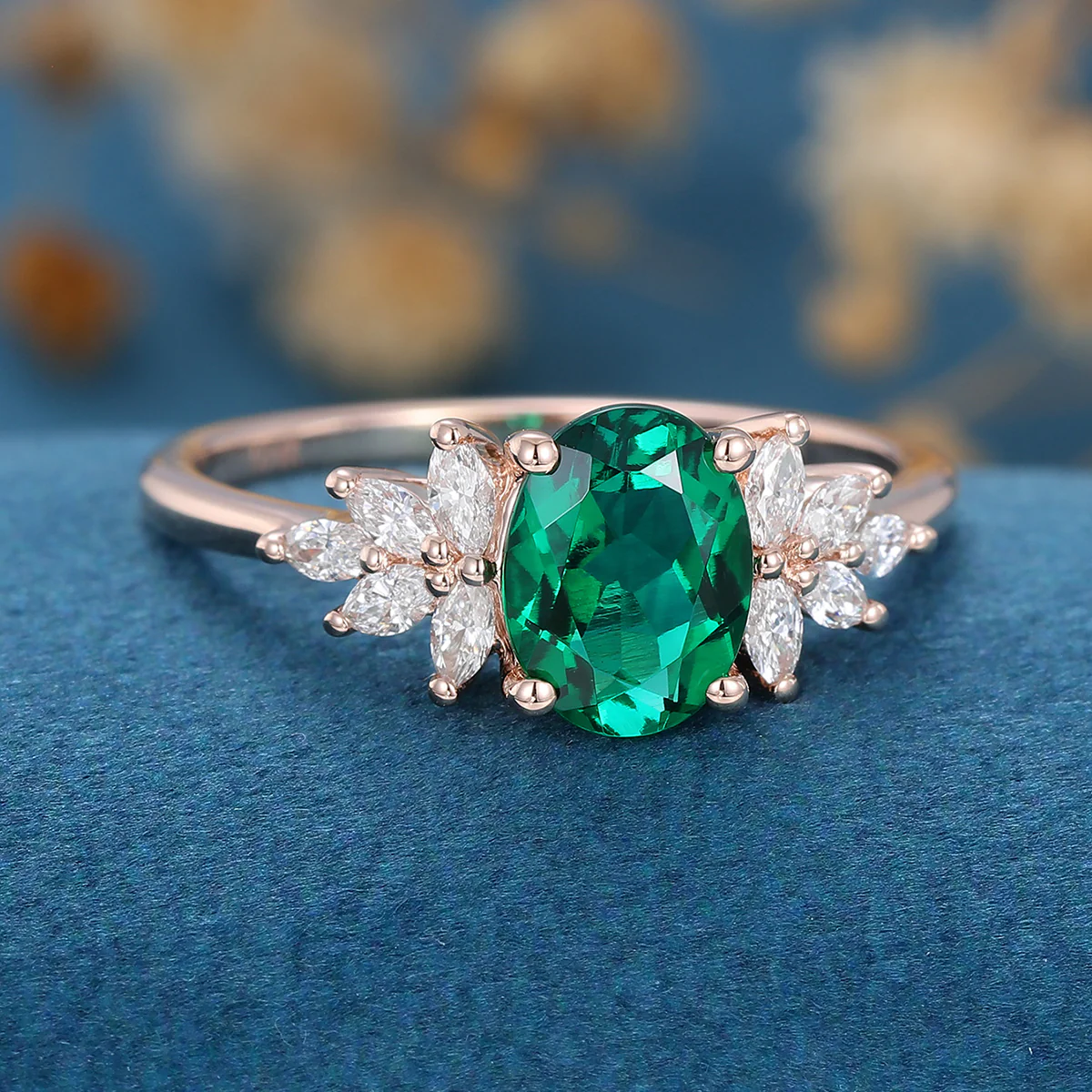 1.5Carat Oval cut Emerald Cluster Engagement ring - Image 7