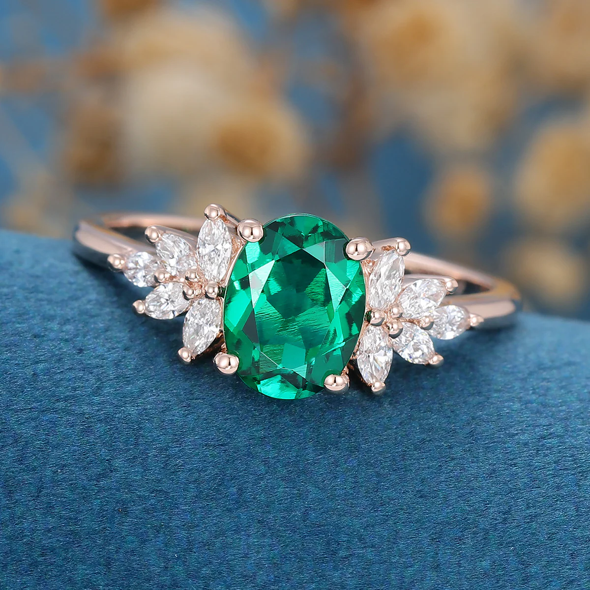 1.5Carat Oval cut Emerald Cluster Engagement ring - Image 8