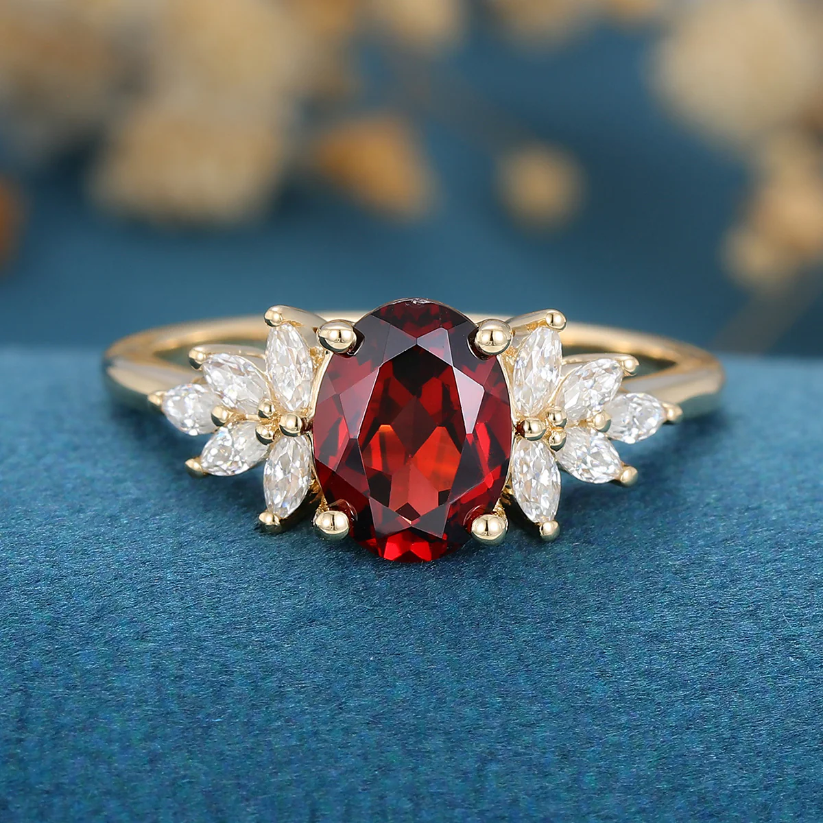 1.5Carat Oval cut garnet Cluster Engagement ring - Image 10