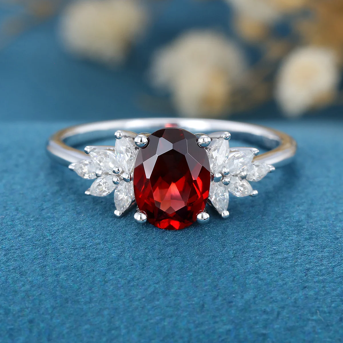1.5Carat Oval cut garnet Cluster Engagement ring - Image 11