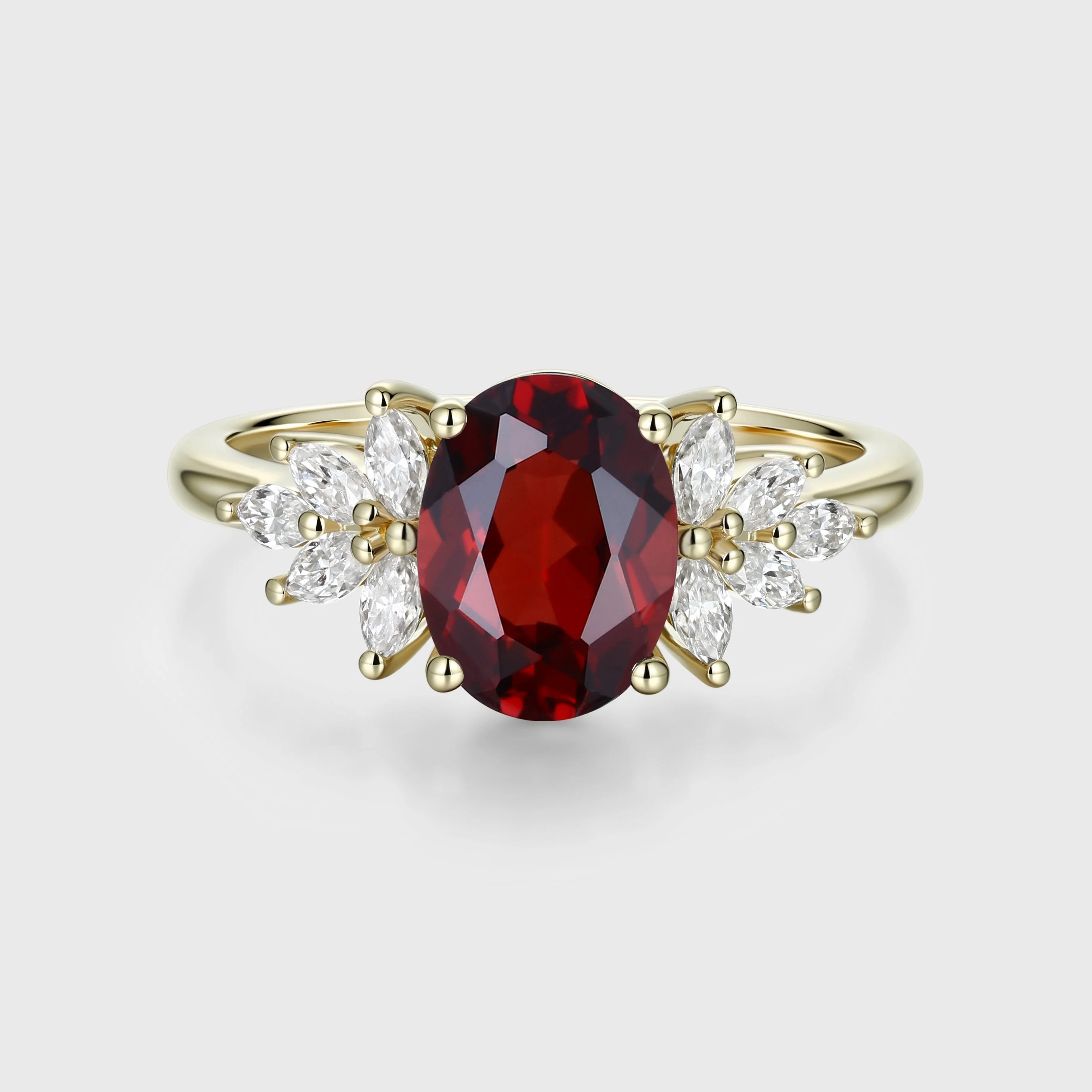 1.5Carat Oval cut garnet Cluster Engagement ring - Image 3