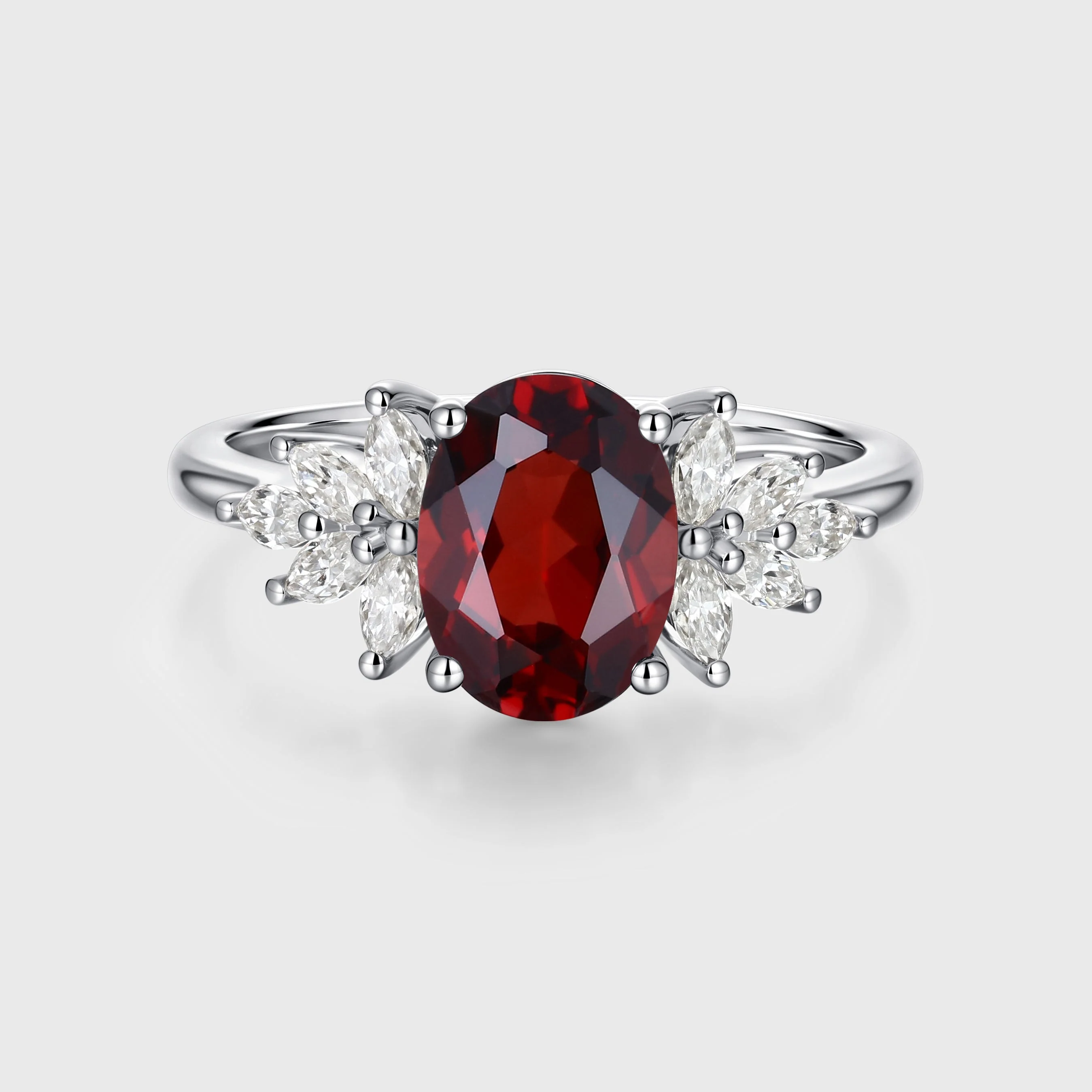 1.5Carat Oval cut garnet Cluster Engagement ring - Image 4
