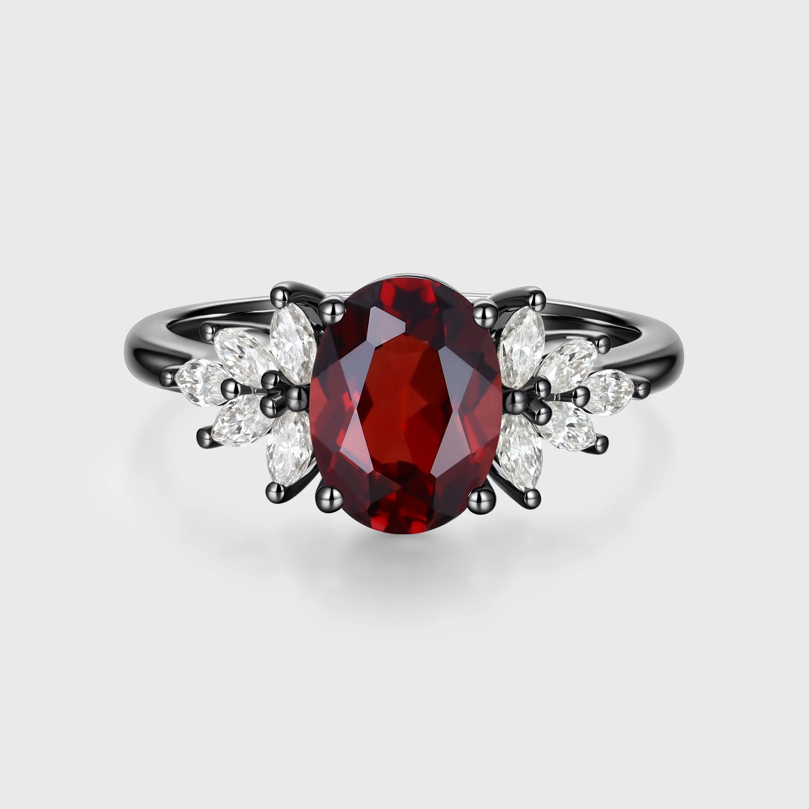 1.5Carat Oval cut garnet Cluster Engagement ring - Image 5