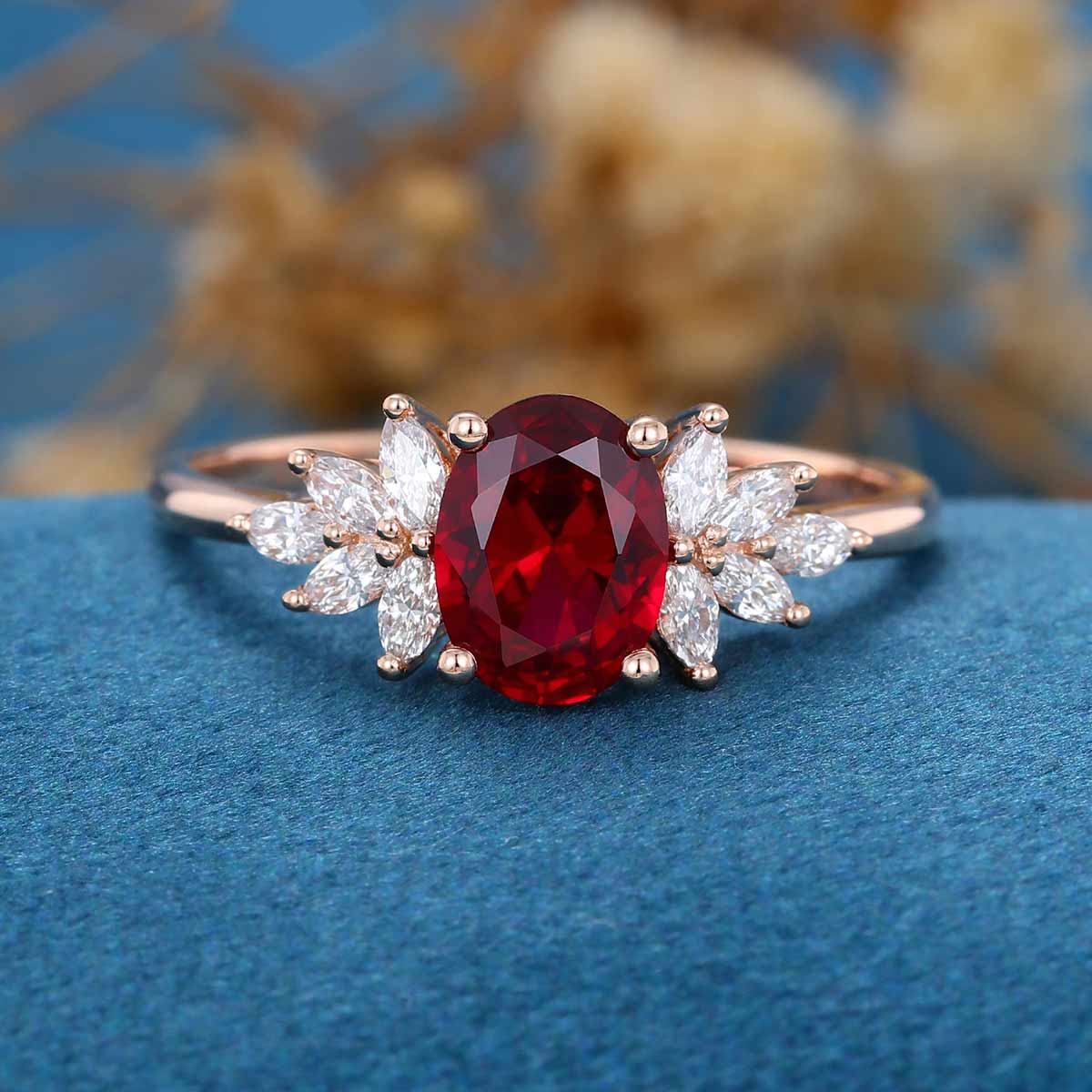 1.5Carat Oval cut garnet Cluster Engagement ring - Image 6
