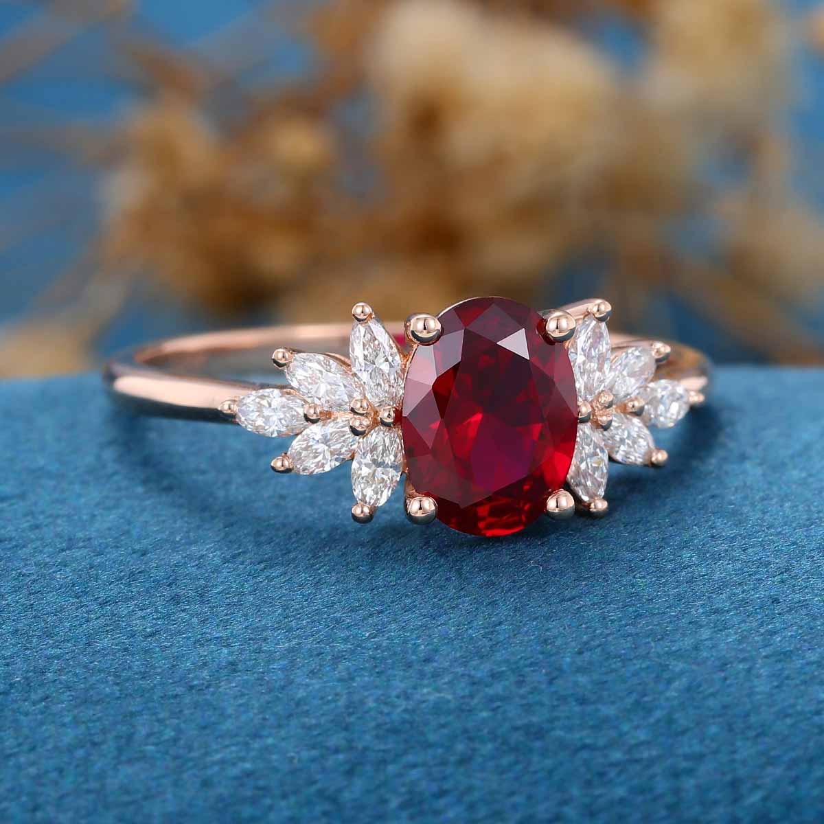 1.5Carat Oval cut garnet Cluster Engagement ring - Image 7