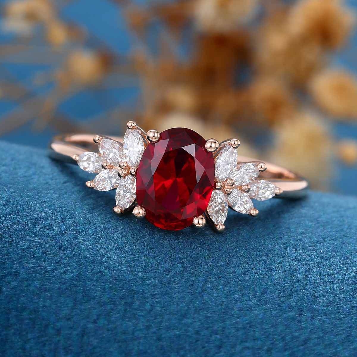 1.5Carat Oval cut garnet Cluster Engagement ring - Image 8