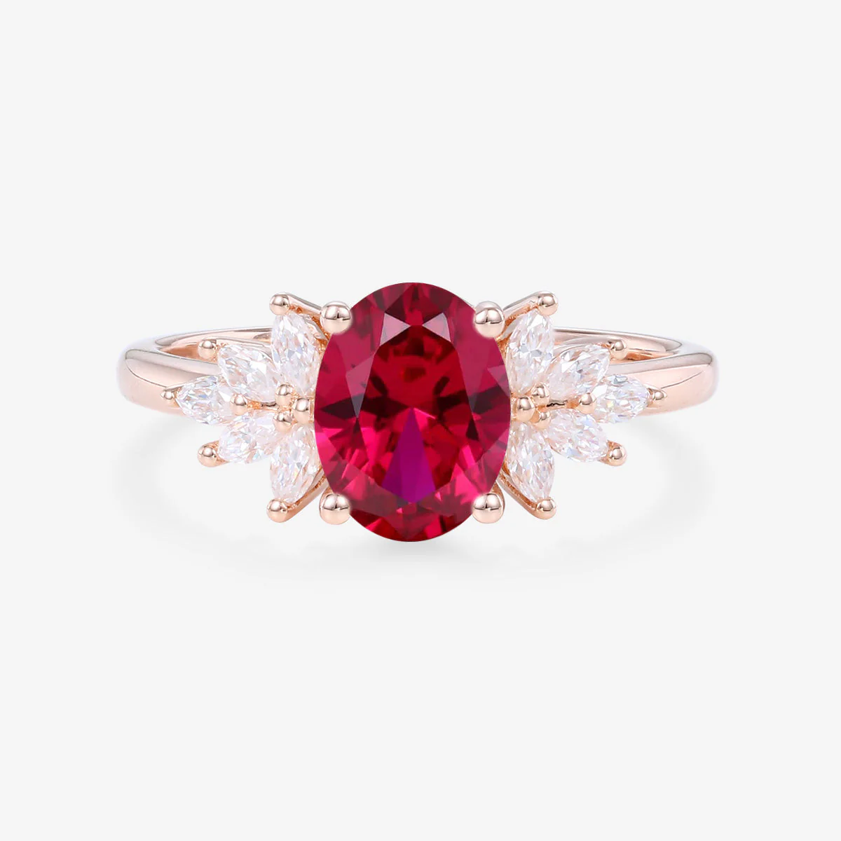 Oval cut Lab Ruby Cluster Engagement Ring