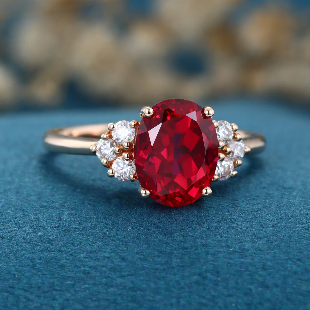 Oval cut Lab Ruby Solid Gold Engagement Ring - Image 4