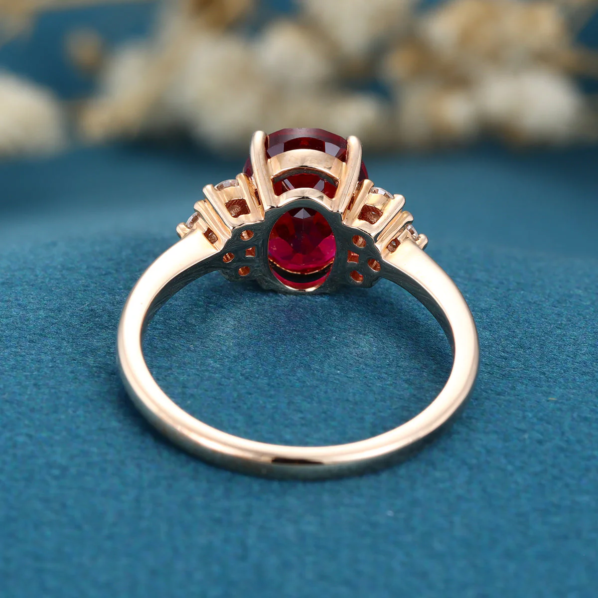 Oval cut Lab Ruby Solid Gold Engagement Ring - Image 5