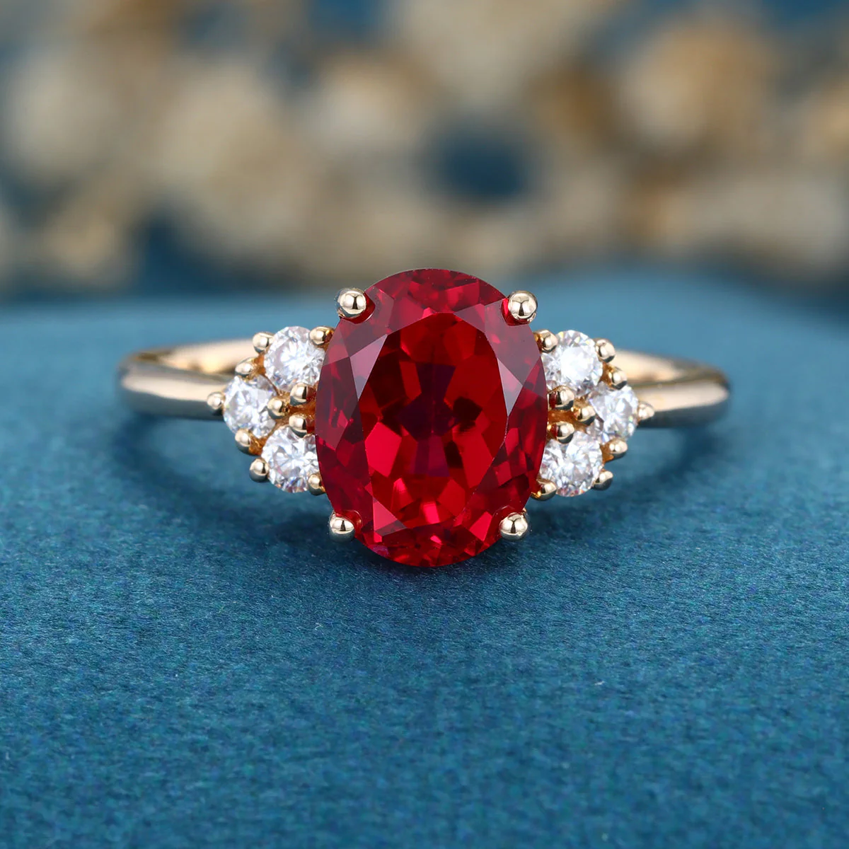 Oval cut Lab Ruby Solid Gold Engagement Ring - Image 6