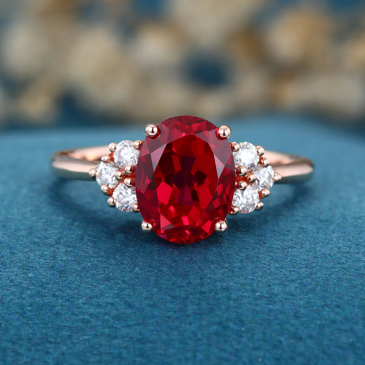 Oval cut Lab Ruby Solid Gold Engagement Ring - Image 7