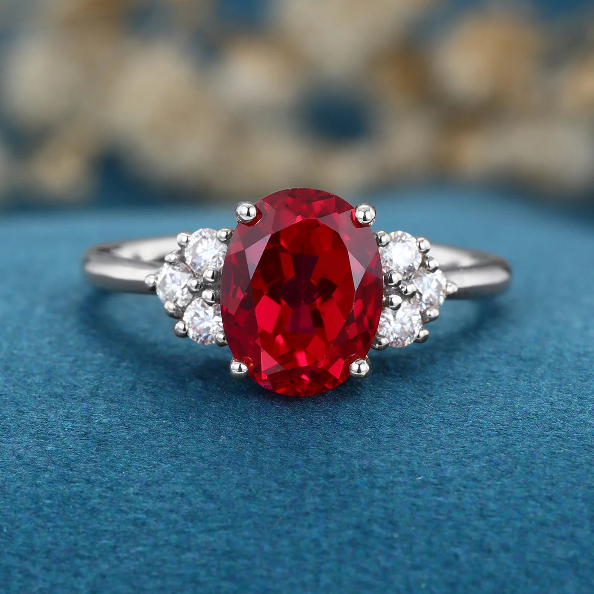 Oval cut Lab Ruby Solid Gold Engagement Ring - Image 8