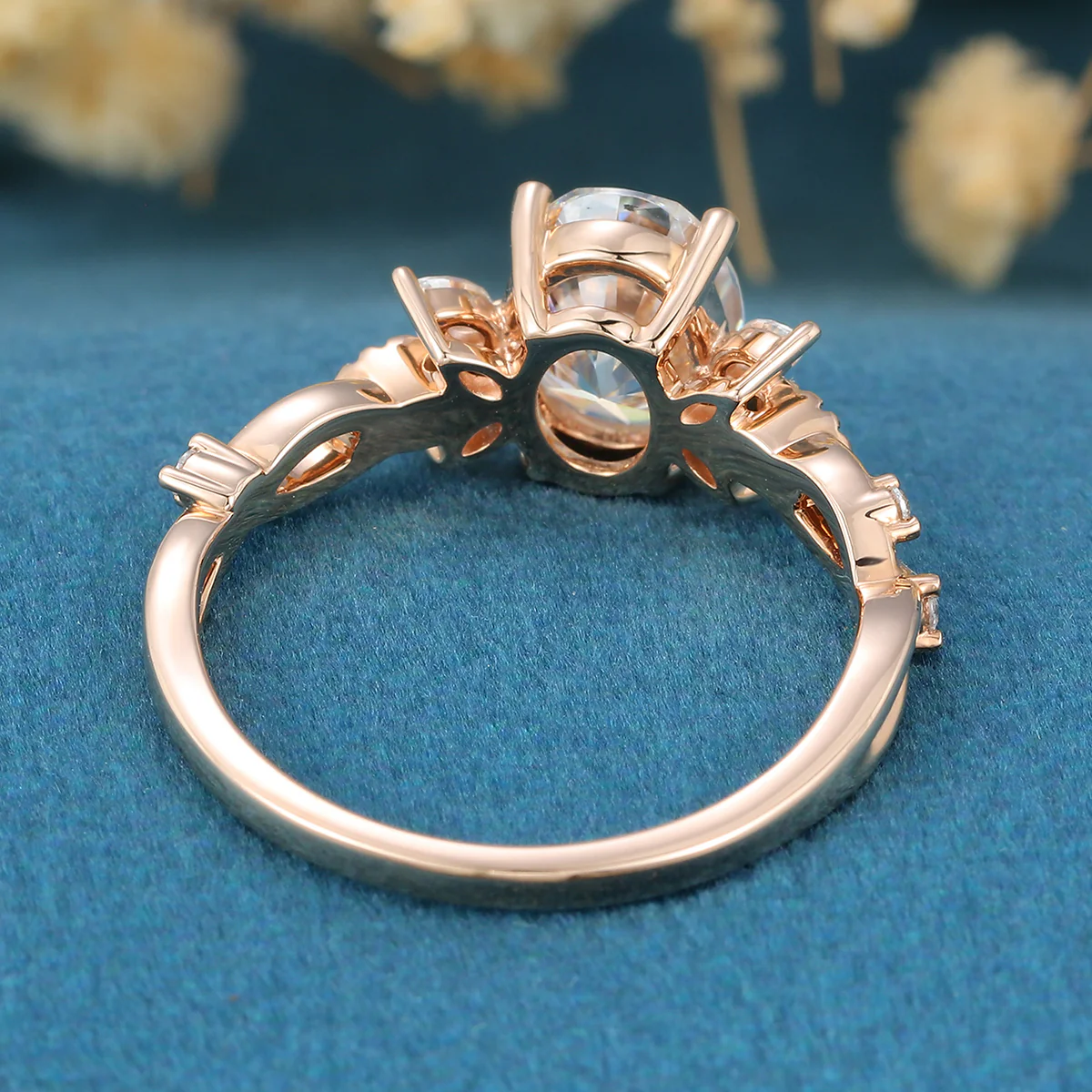 Oval cut Moissanite Cluster Engagement Ring - Image 6