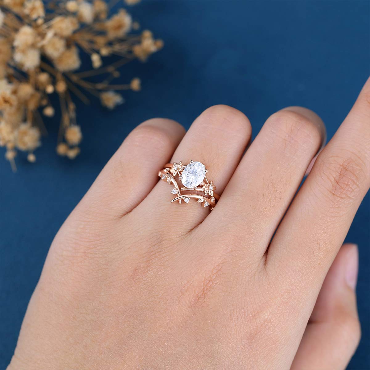Oval cut Moissanite Engagement ring Bridal Set - Image 2