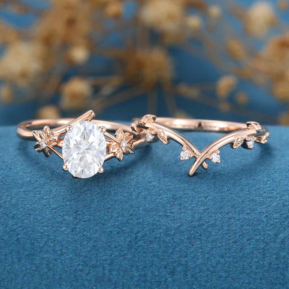 Oval cut Moissanite Engagement ring Bridal Set - Image 3