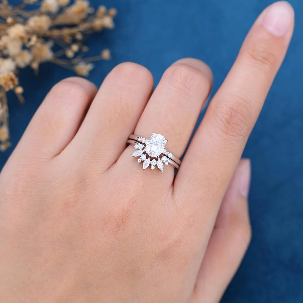 Oval Cut Moissanite Engagement ring Bridal Set - Image 9
