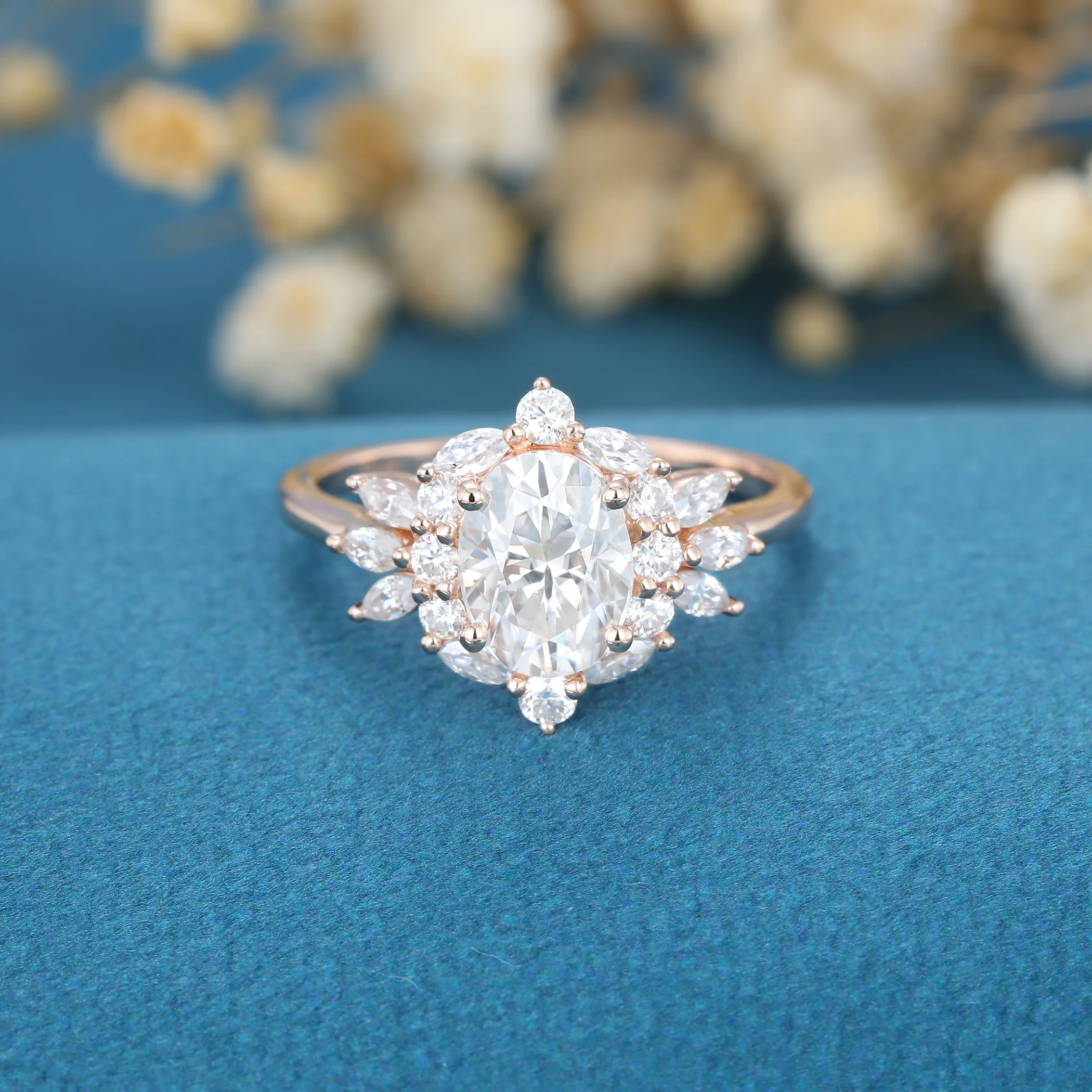 Oval cut Moissanite Cluster Engagement ring - Image 3