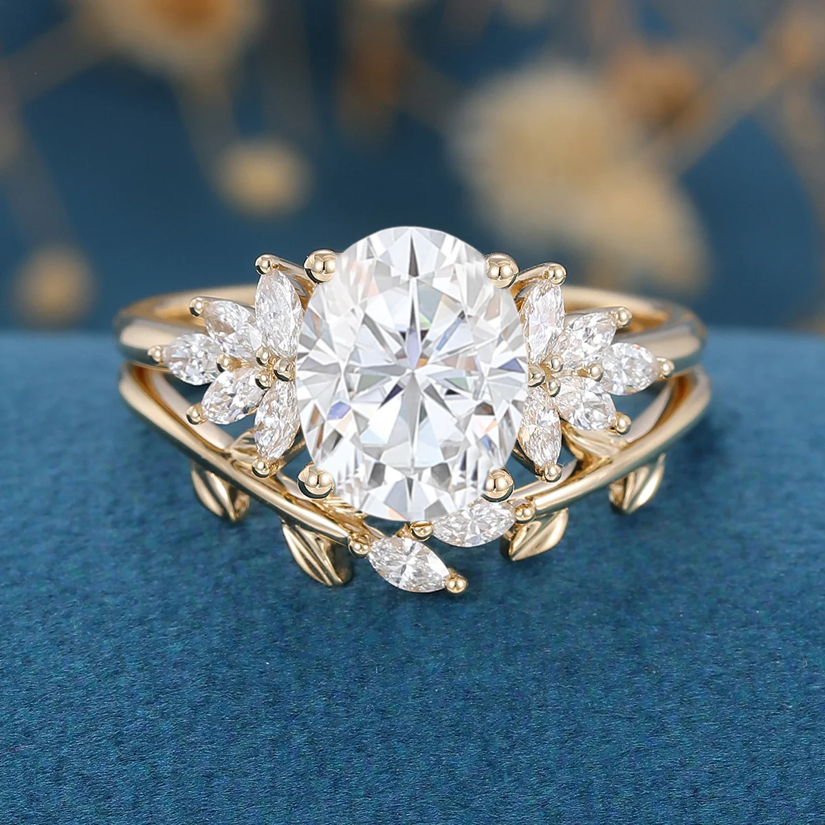 1.5 Carat Vintage Oval cut Moissanite Cluster Engagement ring Bridal Set - Image 7
