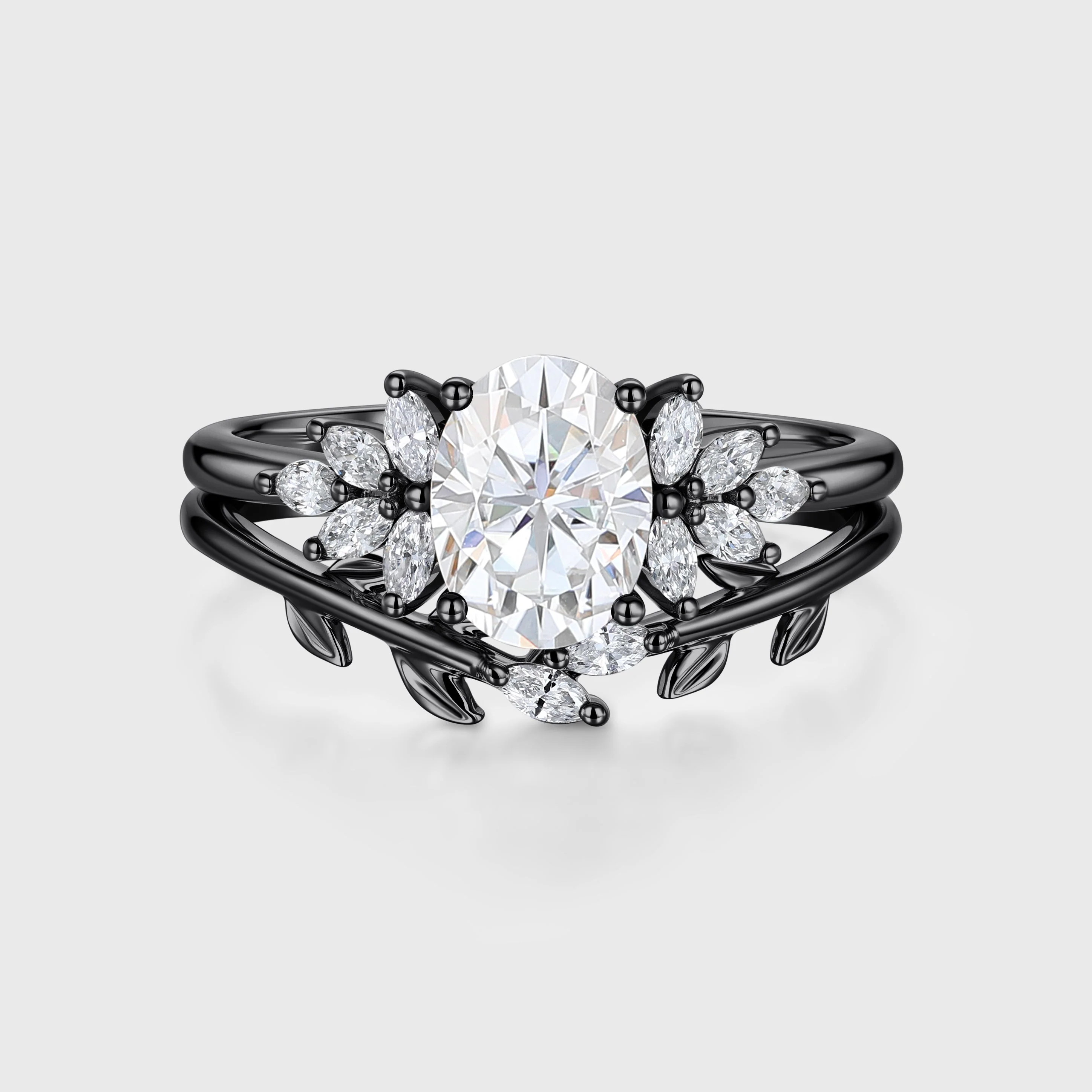 Oval cut Moissanite Engagement ring Bridal Set - Image 3