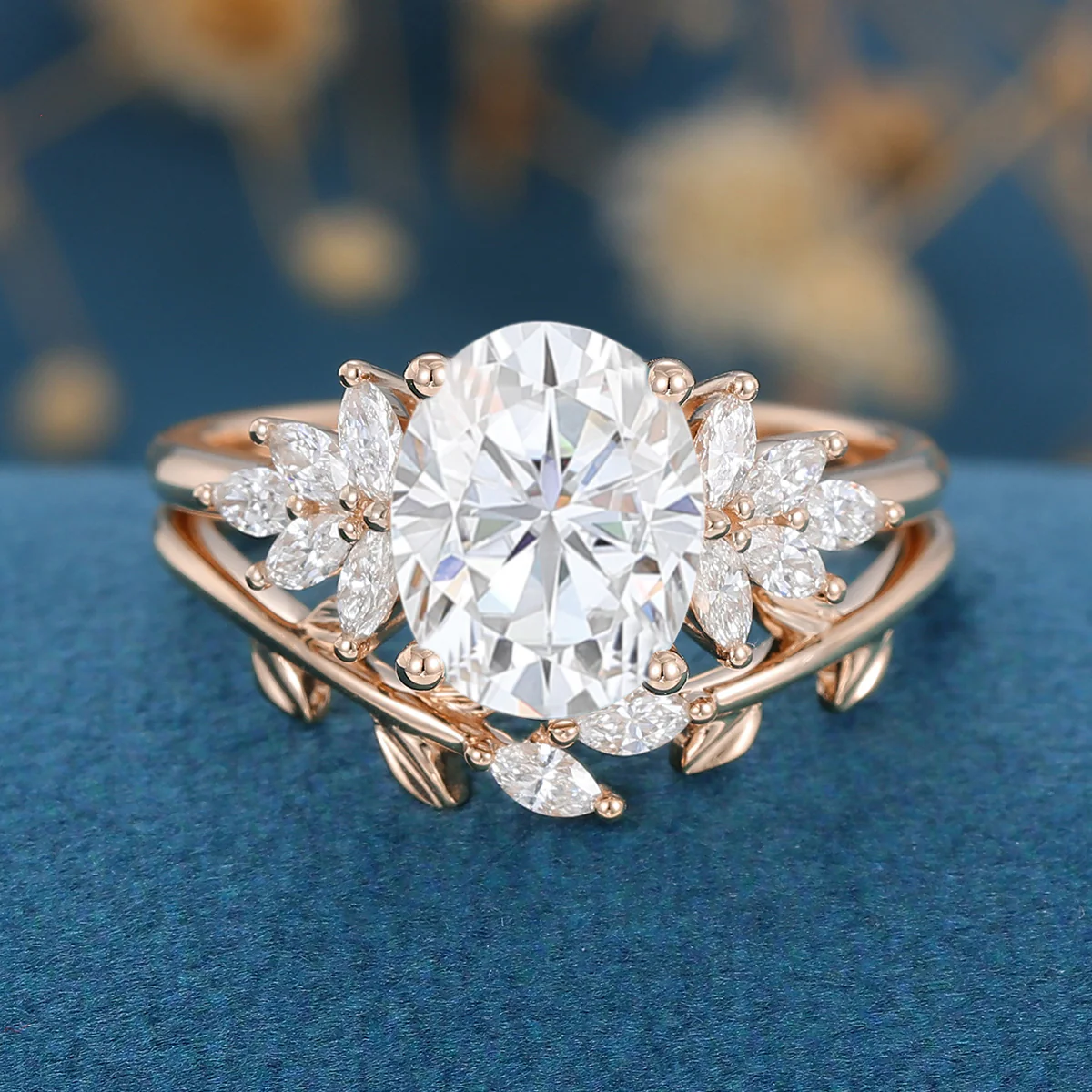 Oval cut Moissanite Engagement ring Bridal Set - Image 7