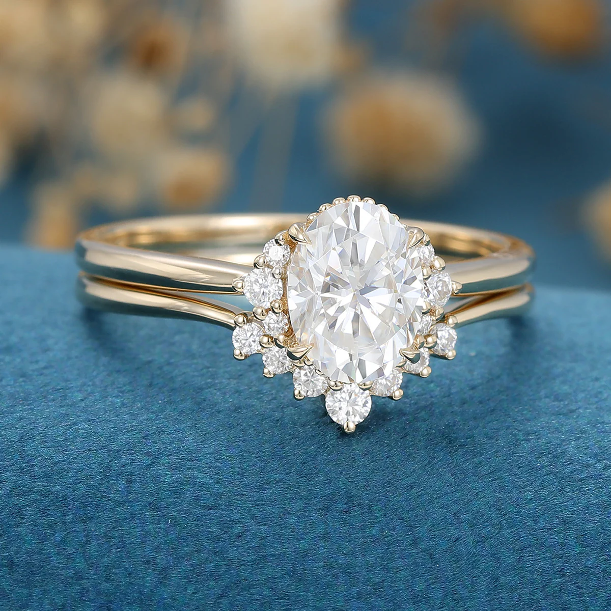 1.5 Carat Oval cut Moissanite Engagement ring Bridal Set - Image 5