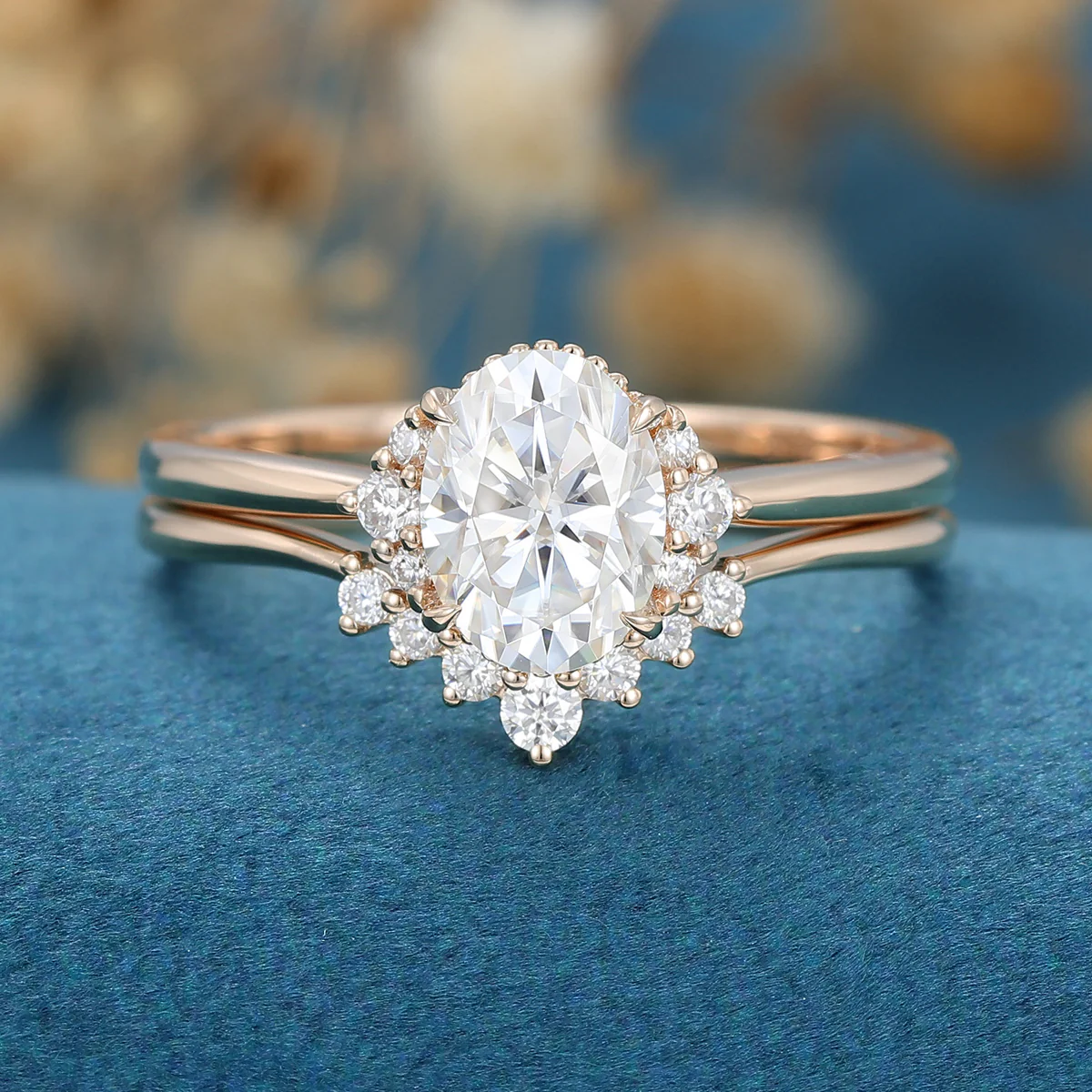 1.5 Carat Oval cut Moissanite Engagement ring Bridal Set - Image 6