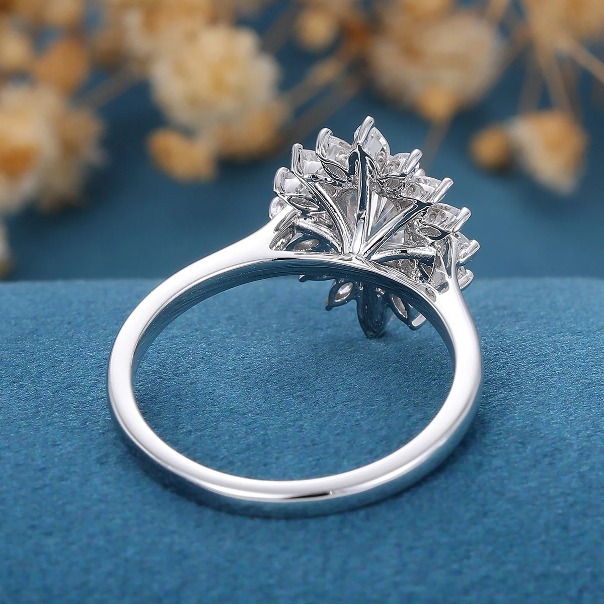 1 Carat Oval cut Moissanite Halo Cluster Engagement Ring - Image 4