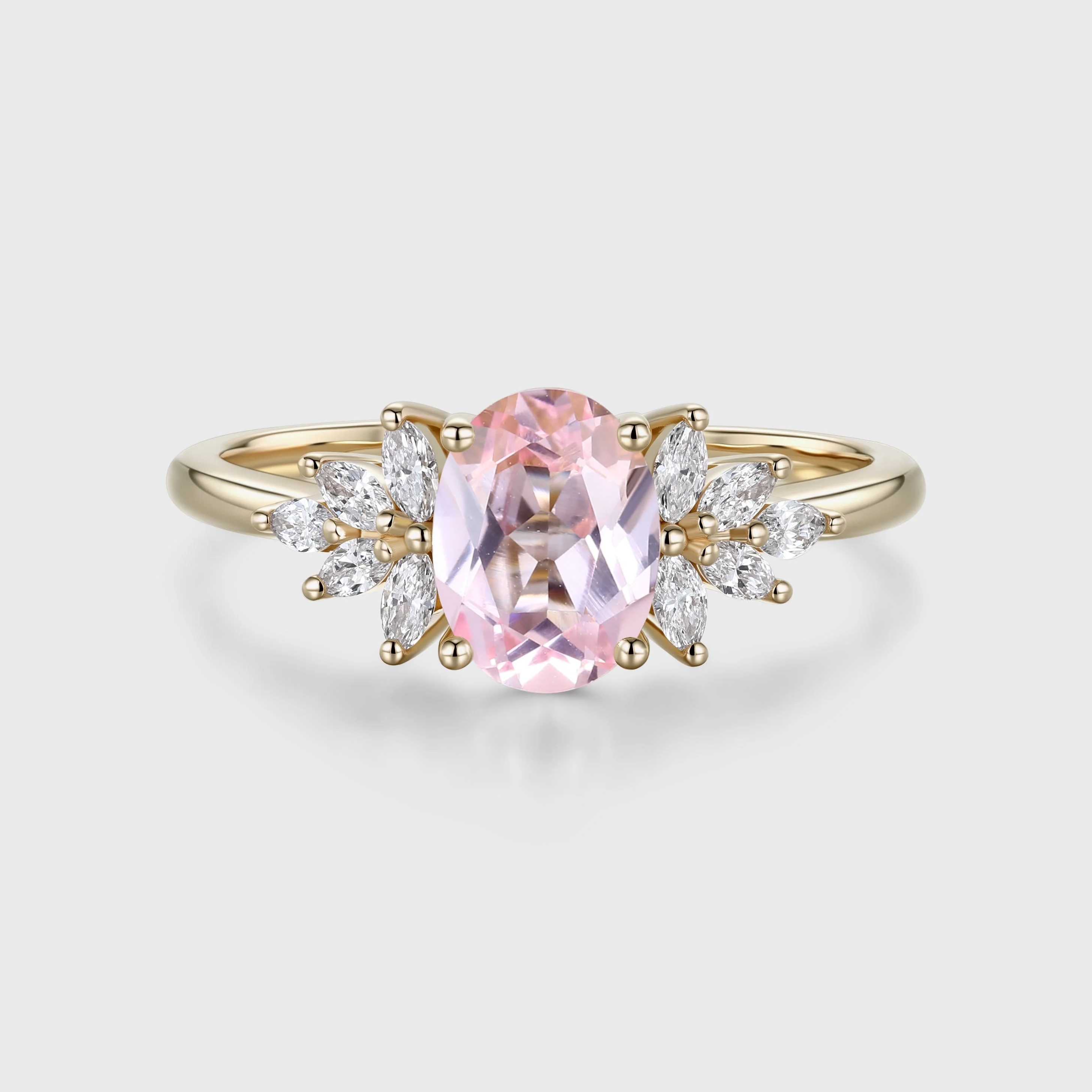 Oval Shaped Lab Grown Pink Sapphire Moissanite Cluster Engagement ring - Image 3