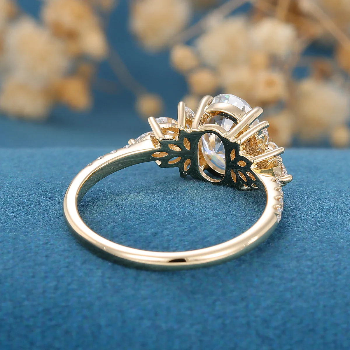 Oval cut Moissanite Cluster | Half Eternity Engagement ring - Image 10