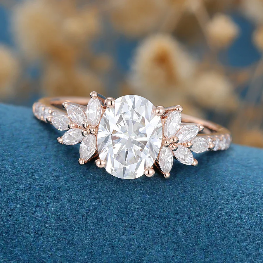 Oval cut Moissanite Cluster | Half Eternity Engagement ring - Image 4