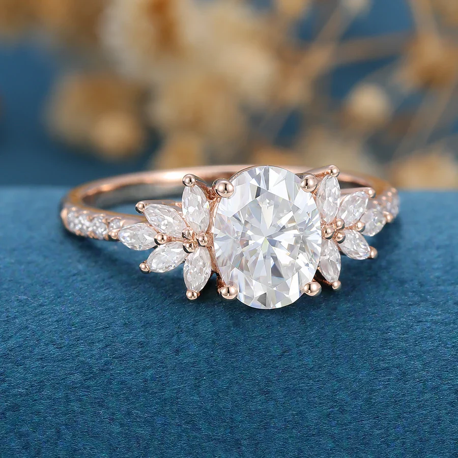 Oval cut Moissanite Cluster | Half Eternity Engagement ring - Image 5