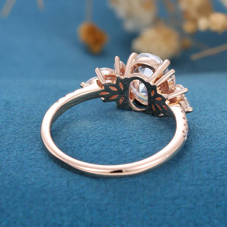 Oval cut Moissanite Cluster | Half Eternity Engagement ring - Image 7