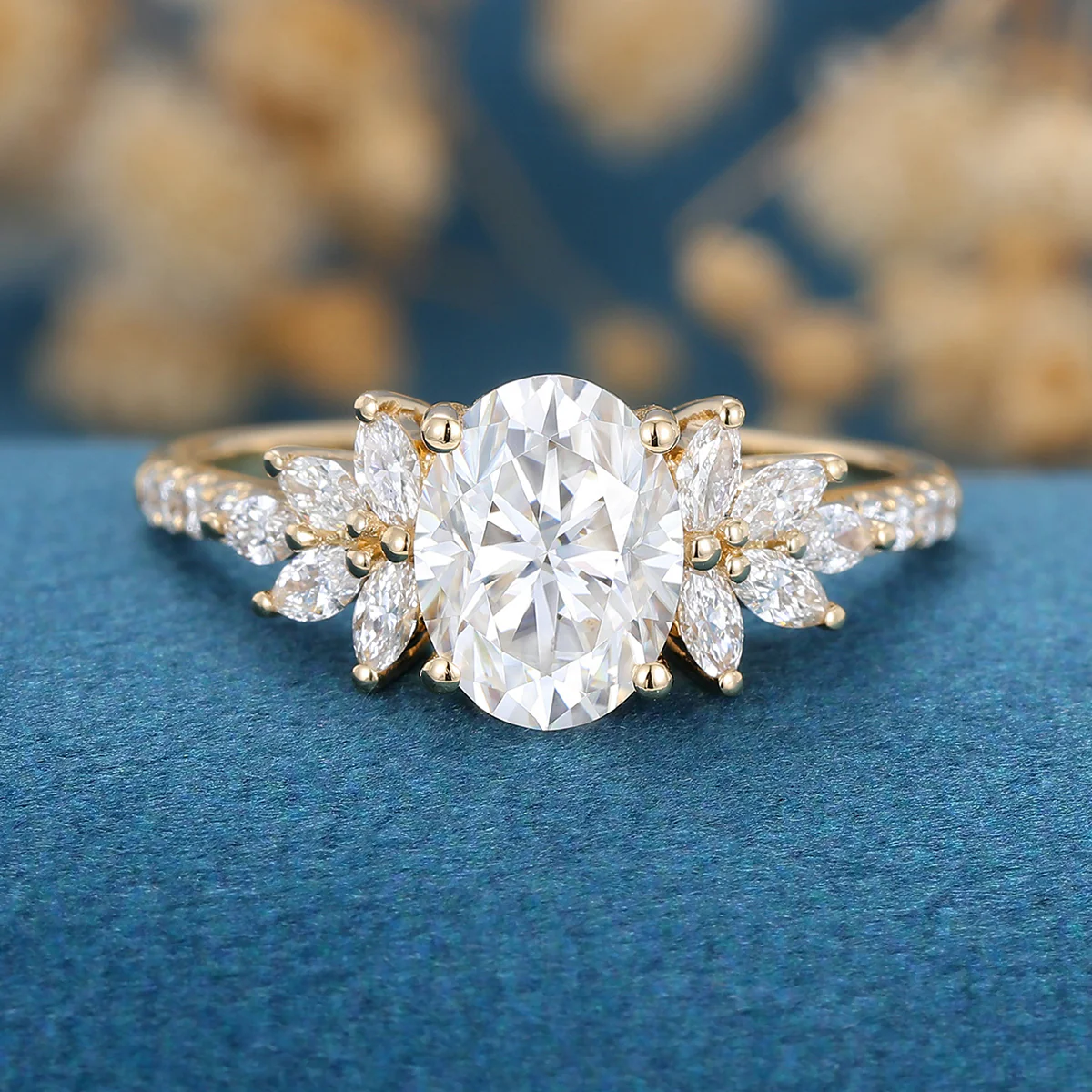 Oval cut Moissanite Cluster | Half Eternity Engagement ring - Image 8