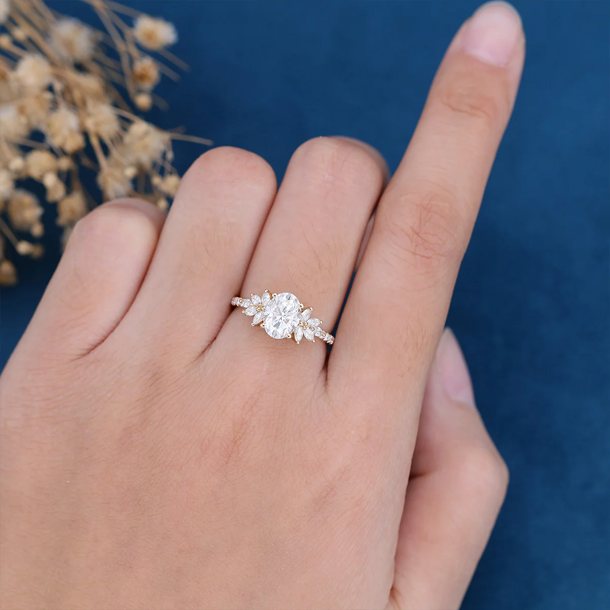 Oval cut Moissanite Cluster | Half Eternity Engagement ring - Image 9
