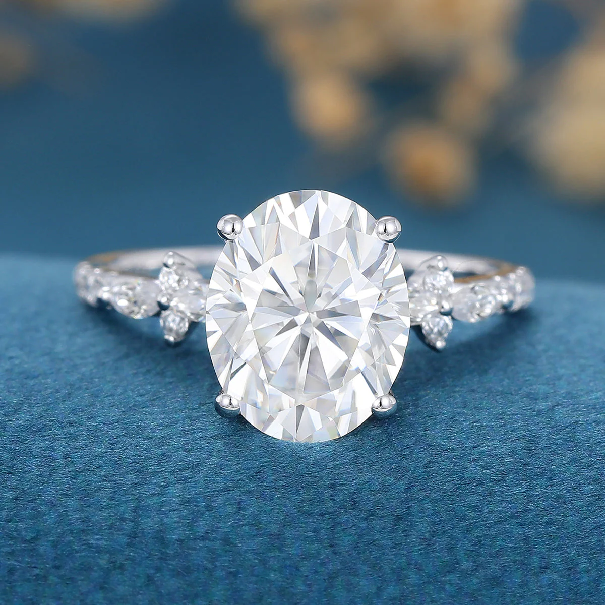 Oval cut Moissanite Half eternity Engagement Ring - Image 10