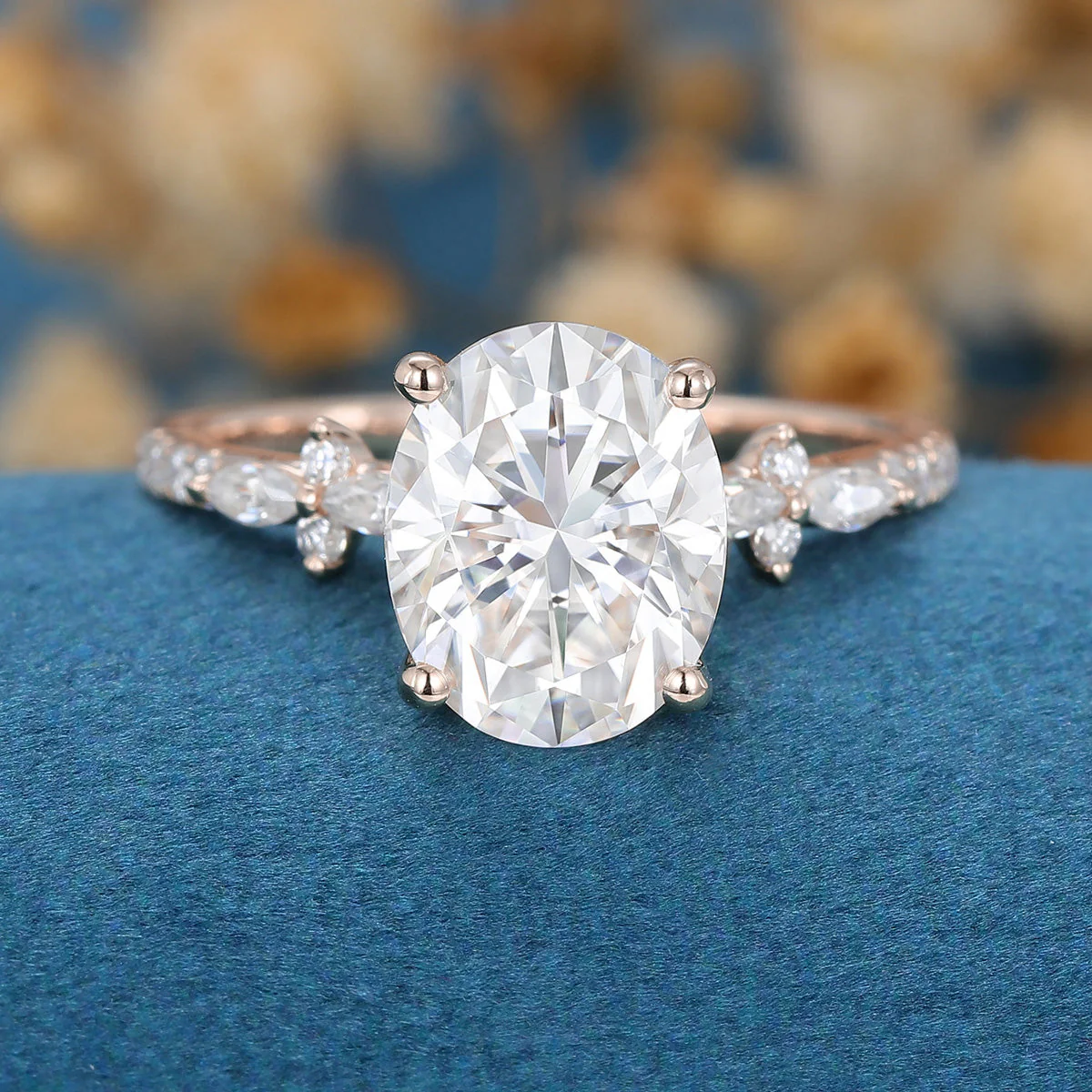 Oval cut Moissanite Half eternity Engagement Ring - Image 11