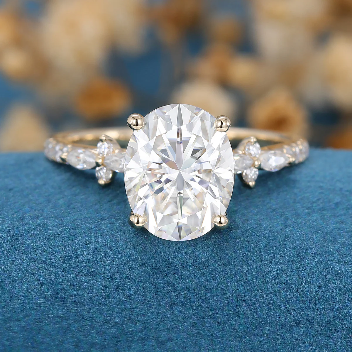 Oval cut Moissanite Half eternity Engagement Ring - Image 3