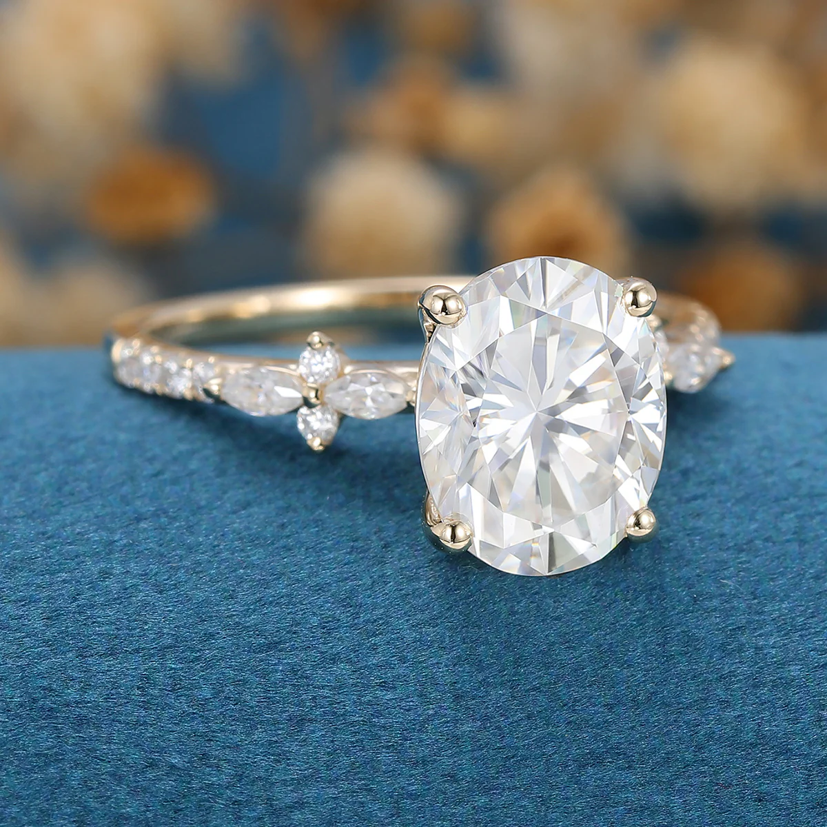 Oval cut Moissanite Half eternity Engagement Ring - Image 4
