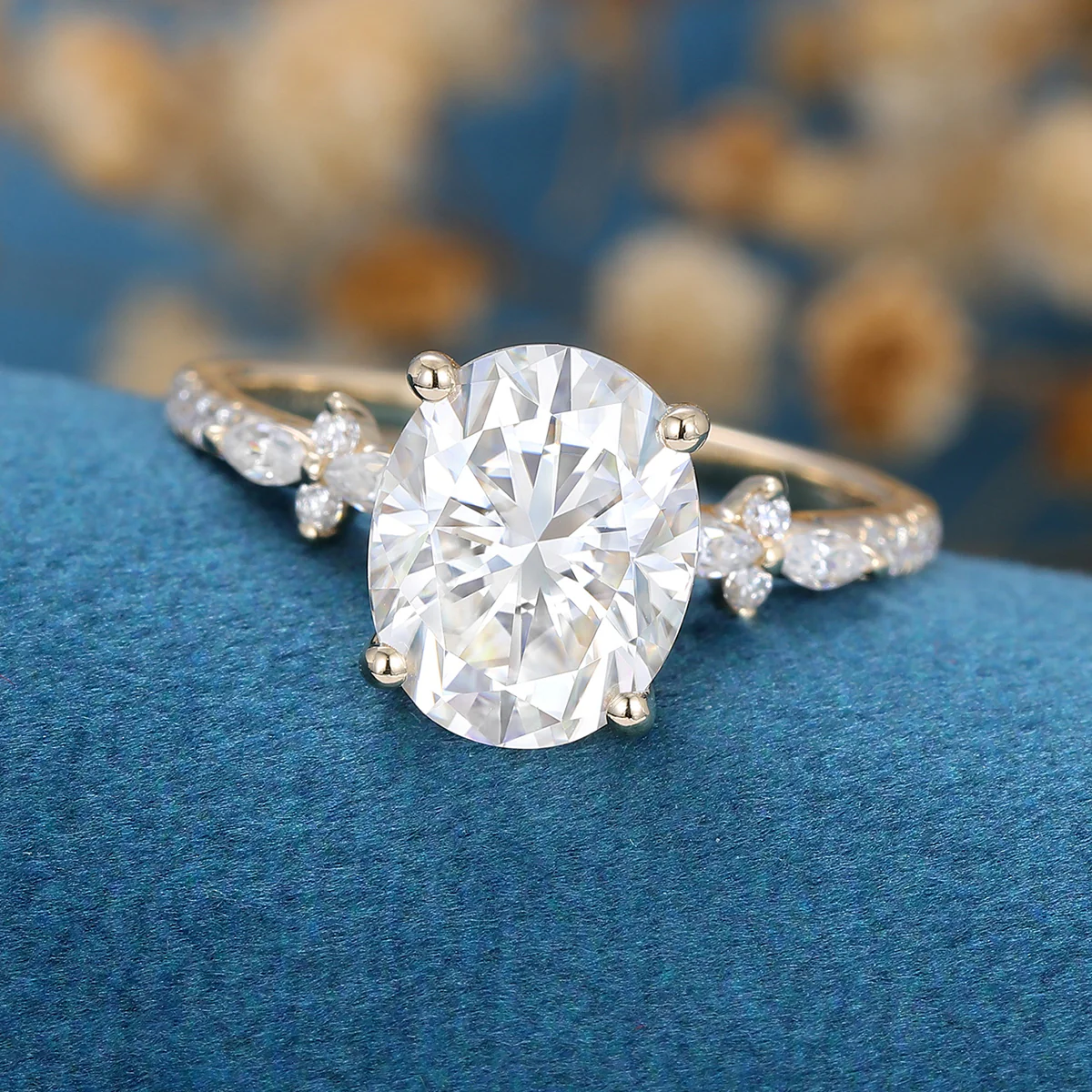 Oval cut Moissanite Half eternity Engagement Ring - Image 6