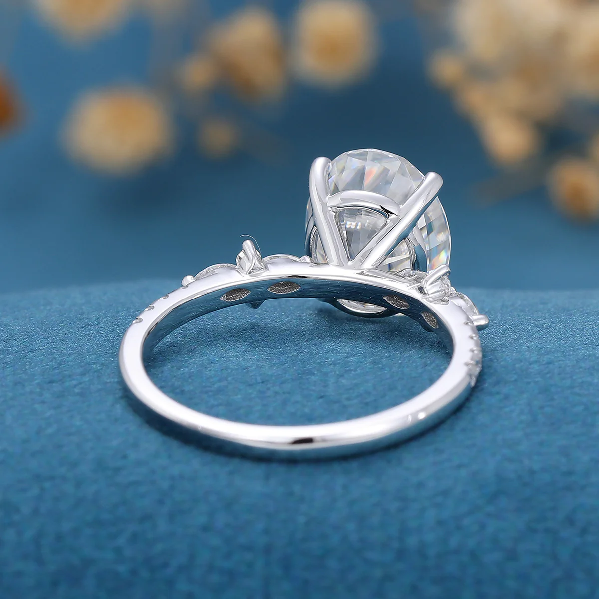 Oval cut Moissanite Half eternity Engagement Ring - Image 8