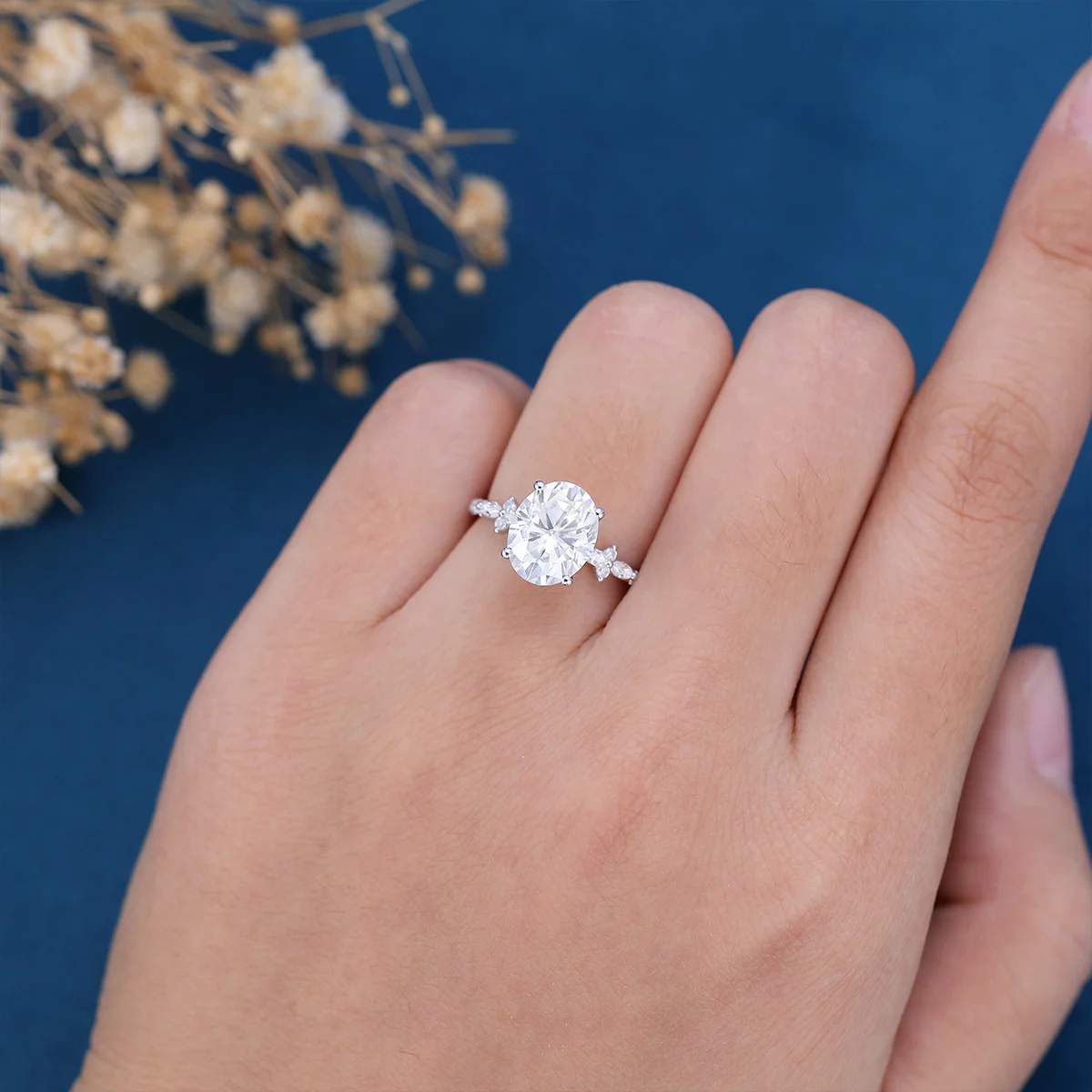 Oval cut Moissanite Half eternity Engagement Ring - Image 9