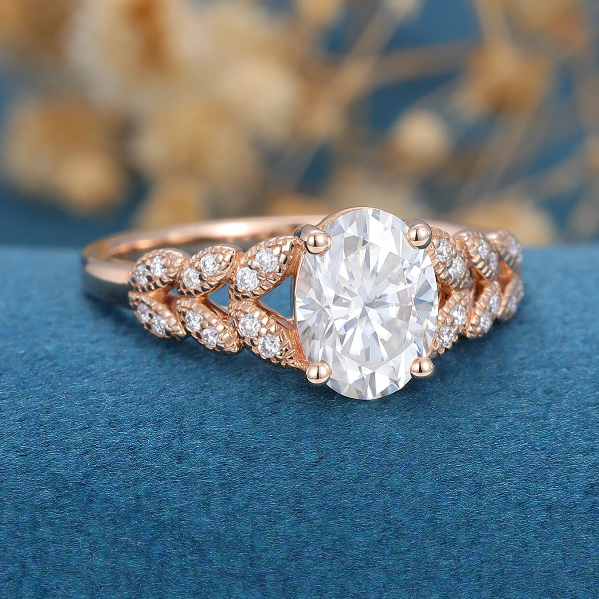 Oval Moissanite  Art deco Engagement ring Bridal Set - Image 4