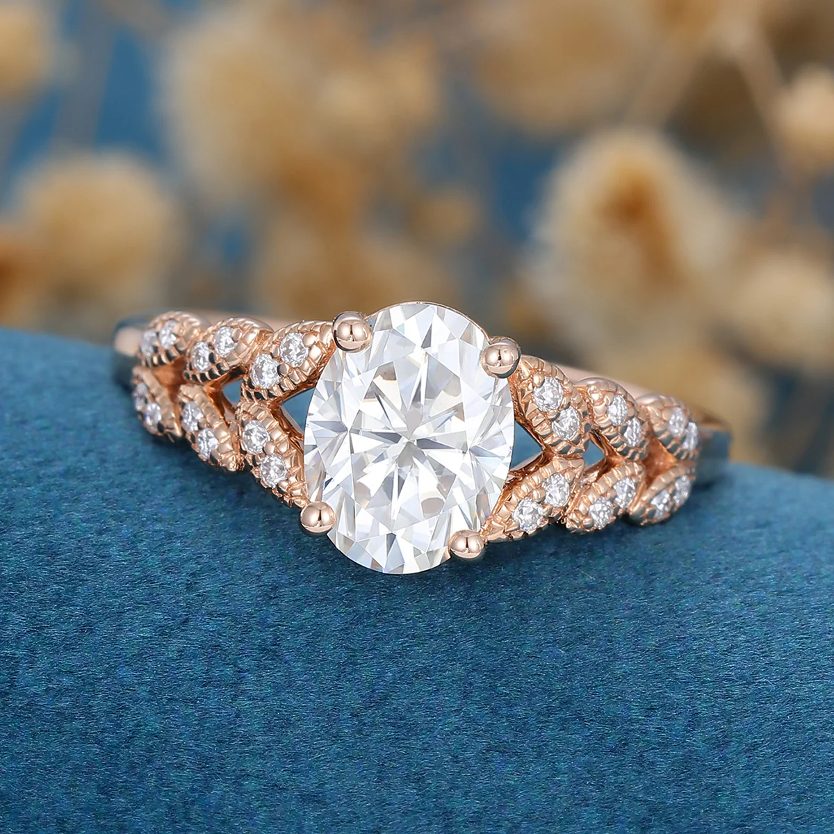 Oval Moissanite  Art deco Engagement ring Bridal Set - Image 5