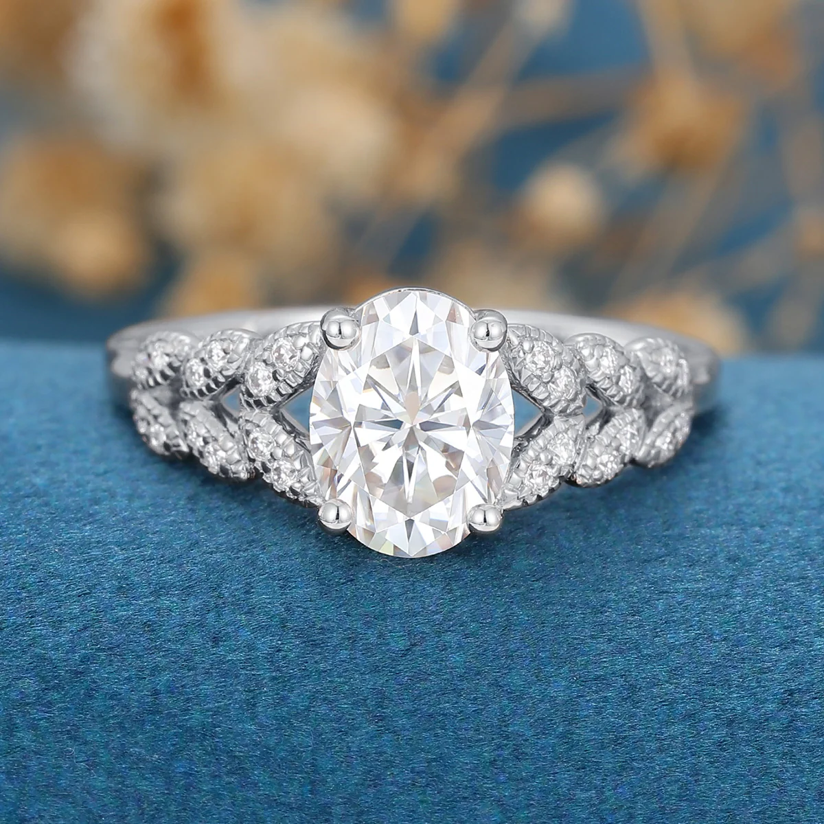 Oval Moissanite  Art deco Engagement ring Bridal Set - Image 8