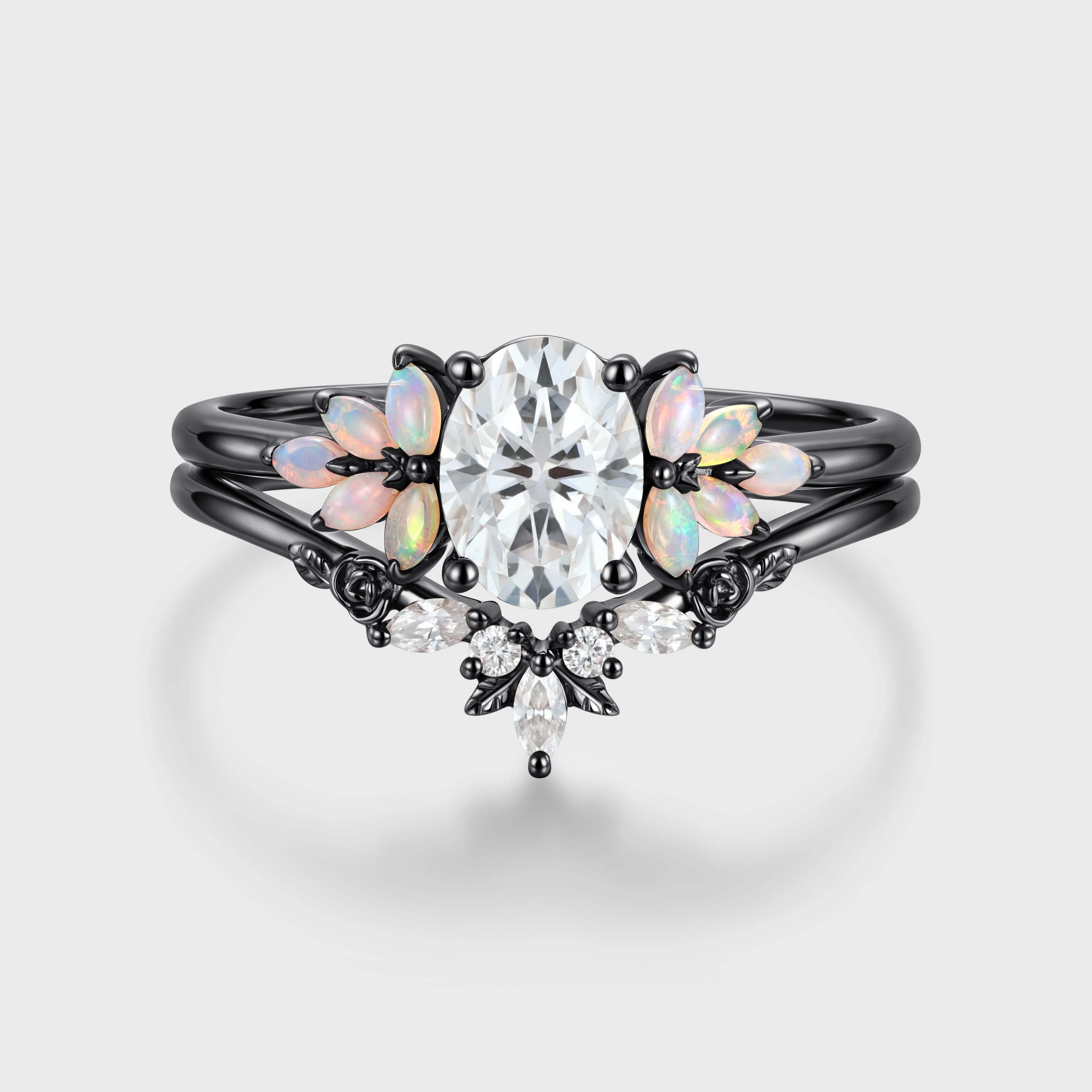 Oval Cut Moissanite+Opal Rose Gold Wedding Bridal set - Image 5